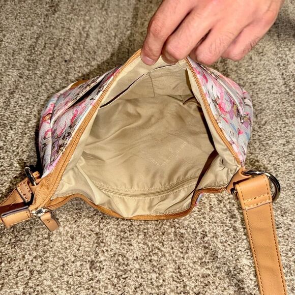 Rosetti Women's Pink Brown Floral Design Leather Handbang - Picture 3 of 10